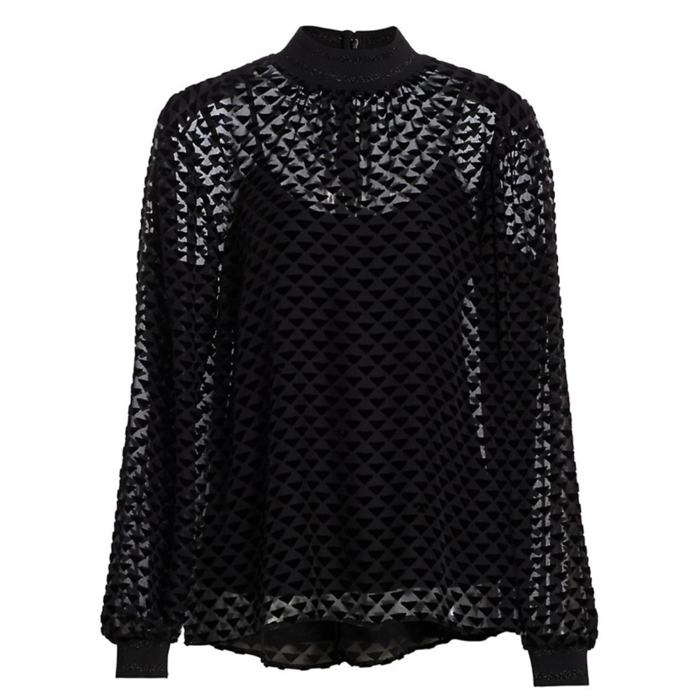 VELVET DEVORÉ DOT EMBROIDERED TOP